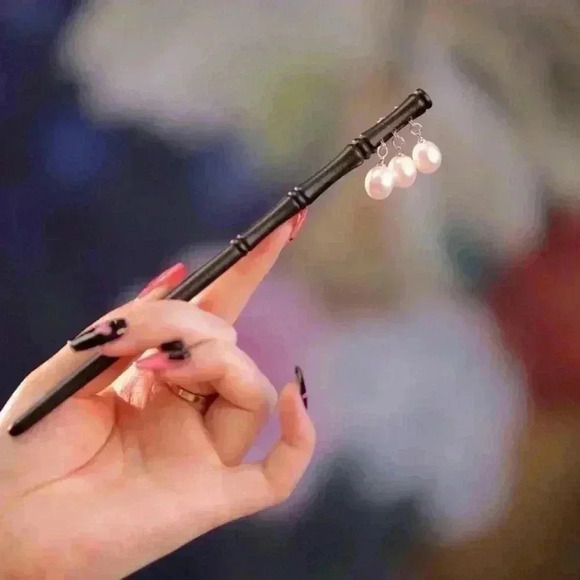 Ancient Style Wooden Pearl Chopstick Ponytail Holder - Picture 4 of 6